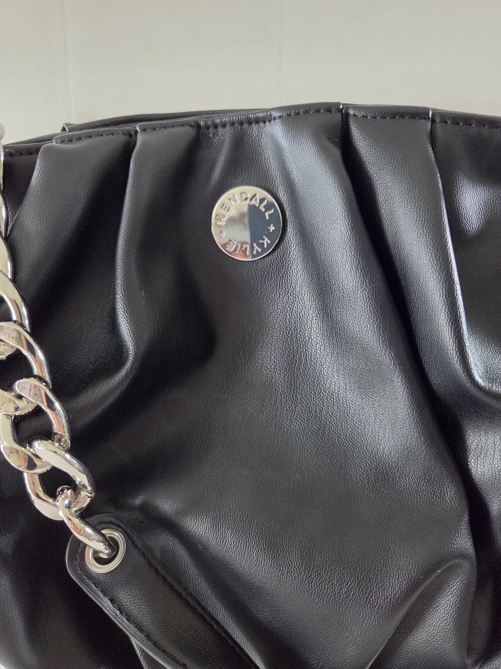Kendall & Kylie Black Faux-Leather Shoulder Bag with Silver Chain